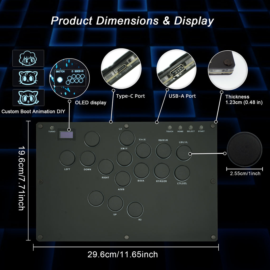 Zeetain MS1 ​​Leverless Controller - Matte Black Panel Anti-Sweat Fighting Game Arcade Stick - 16-Key All-Button, Low-Profile Switches, RGB Turbo - PC/PS4/PS3/Switch/Steam