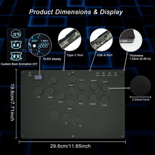 Zeetain MS1 ​​Leverless Controller - Matte Black Panel Anti-Sweat Fighting Game Arcade Stick - 16-Key All-Button, Low-Profile Switches, RGB Turbo - PC/PS4/PS3/Switch/Steam